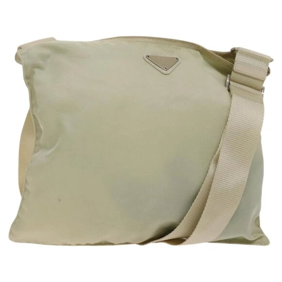 PRADA Shoulder Bag Nylon Cream Silver Auth 122252 - Picture 1 of 15